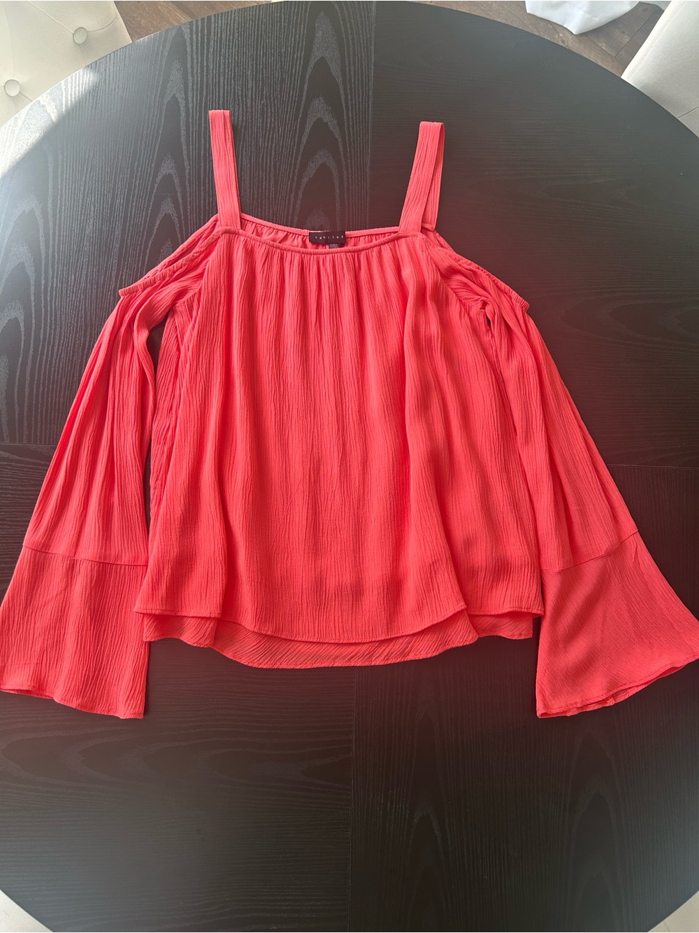 Sanctuary Coral Cold-Shoulder Blouse with Bell Sleeves